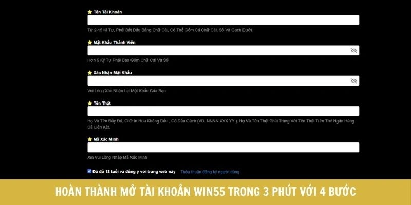 Hoàn thành mở tài khoản WIN55 trong 3 phút với 4 bước